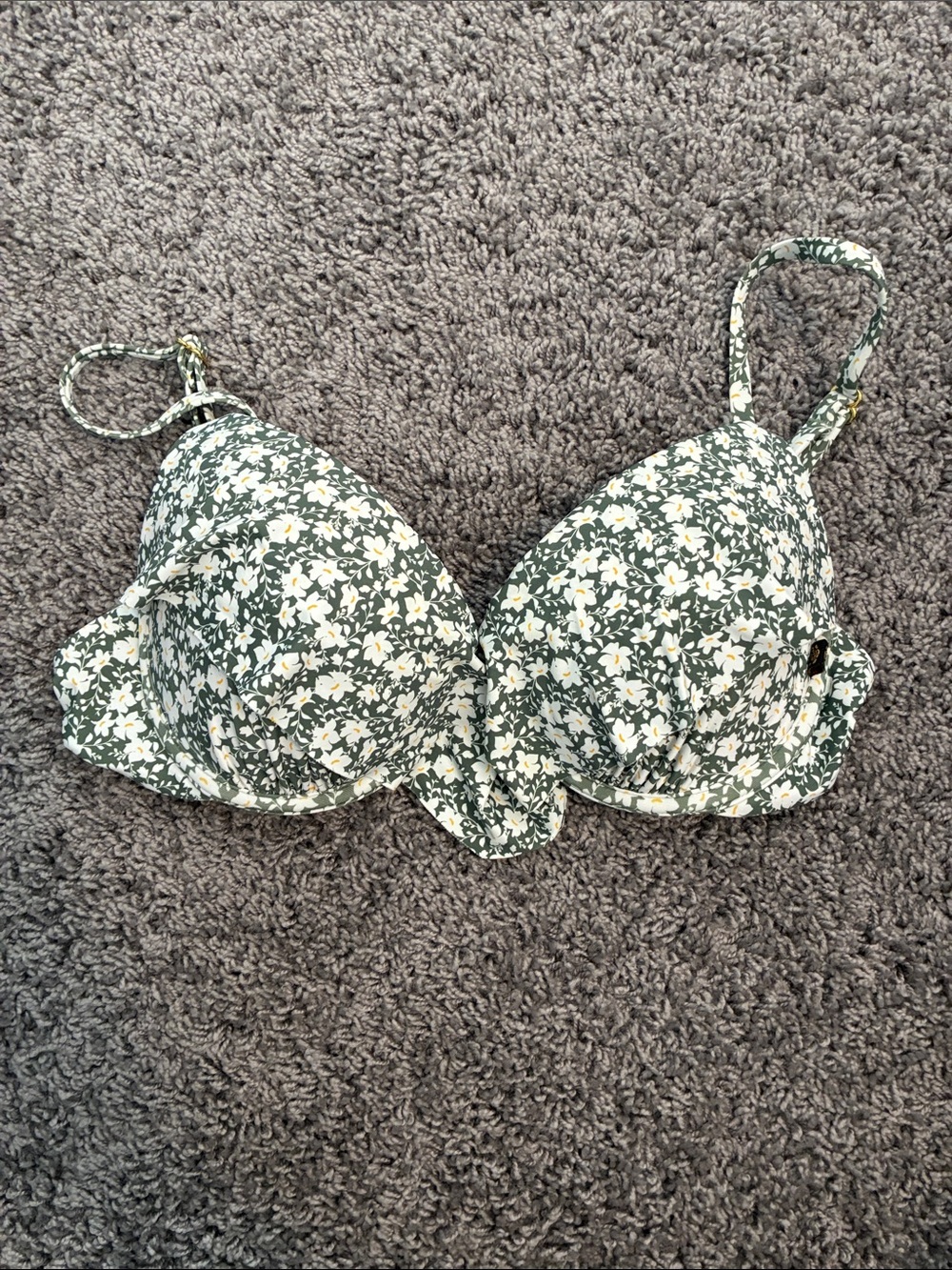 La Vie En Rose Aqua Floral Green Bikini Top Size Small EUC